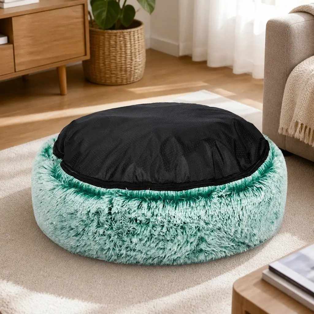 Dog Calming Bed Cover Large Teal Removable Replacement Pet Nest Donut Shape