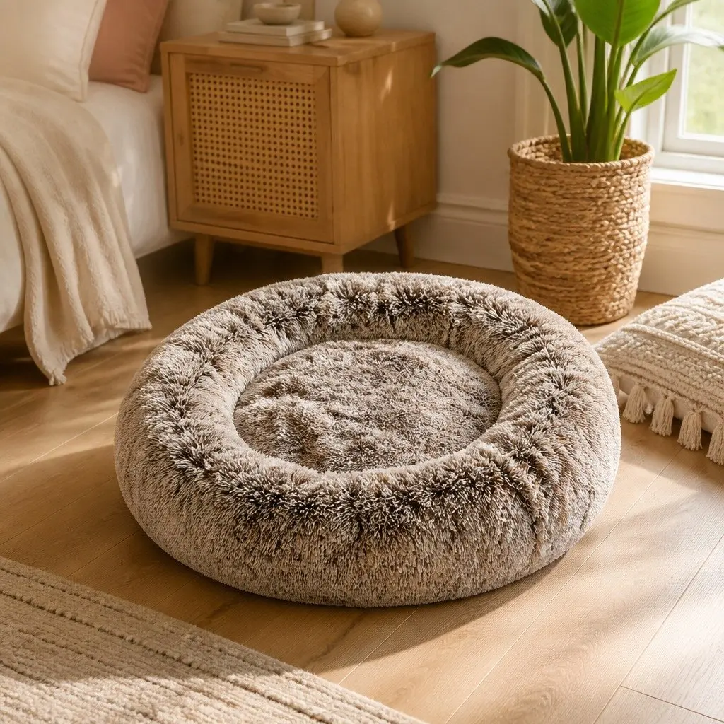 Dog Calming Bed Cover Removable Plush Medium Donut Shape