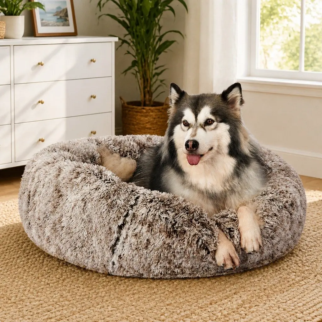 Dog Calming Bed Cover Removable Plush Medium Donut Shape