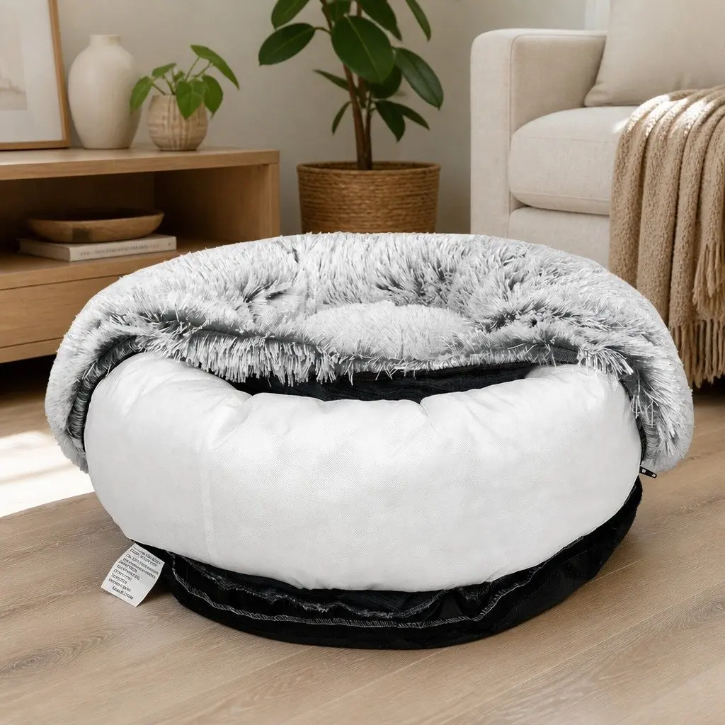 Replaceable Dog Bed Cover Charcoal Plush Medium Donut-Shaped