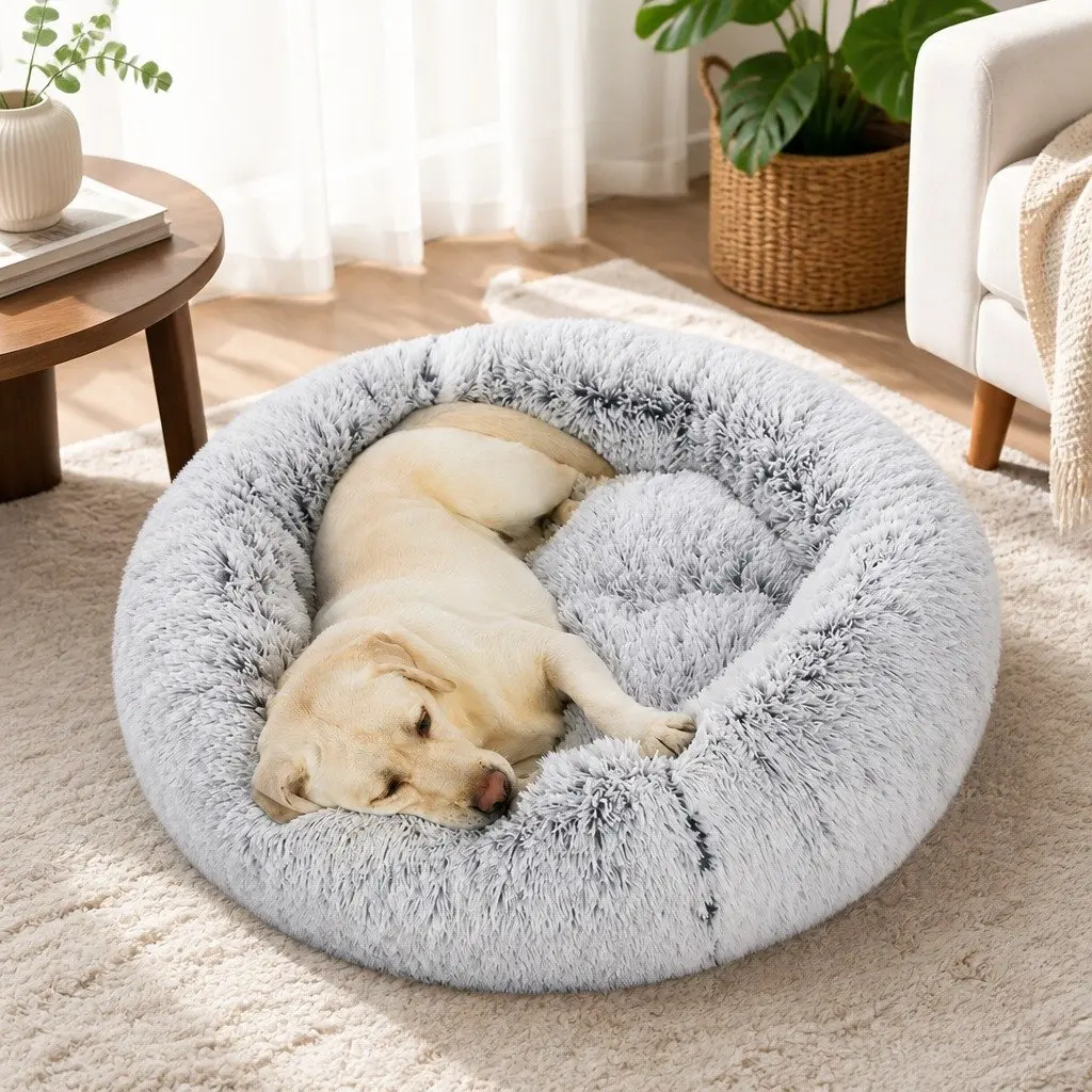 Replaceable Dog Bed Cover Charcoal Plush Medium Donut-Shaped