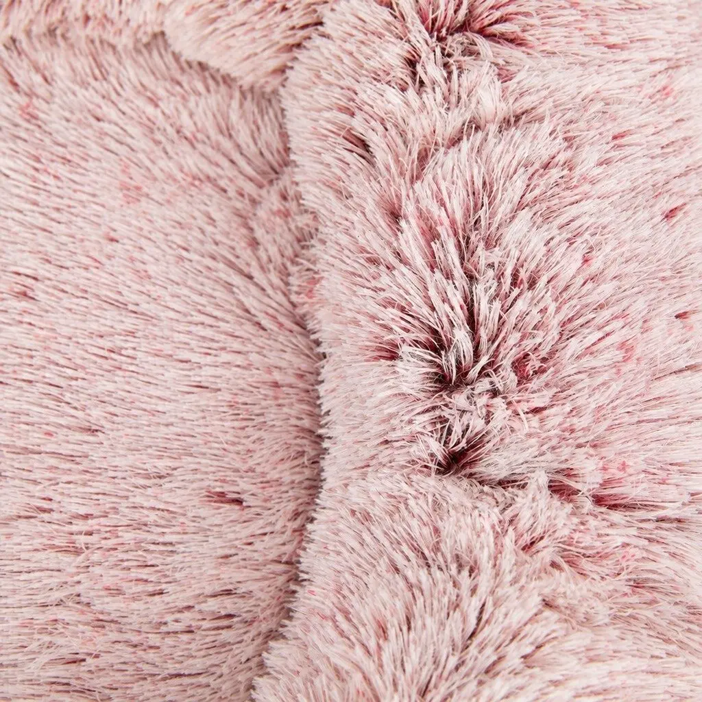 Pet Bed Donut Shape Calming Nest Medium Pink Plush