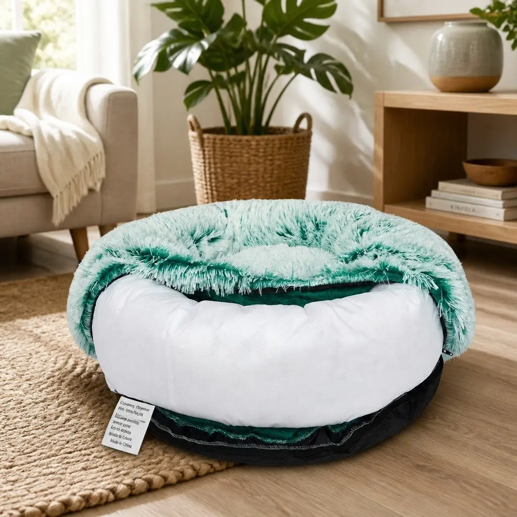 Dog Calming Bed Cover Medium Teal Plush Donut-Shaped Replacement Cover
