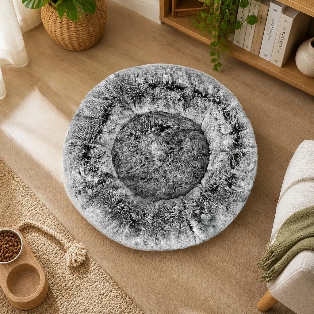Pet Bed Donut Nest Calming Raised Rim X-Large Dog Cat Cushion Plush Comfort