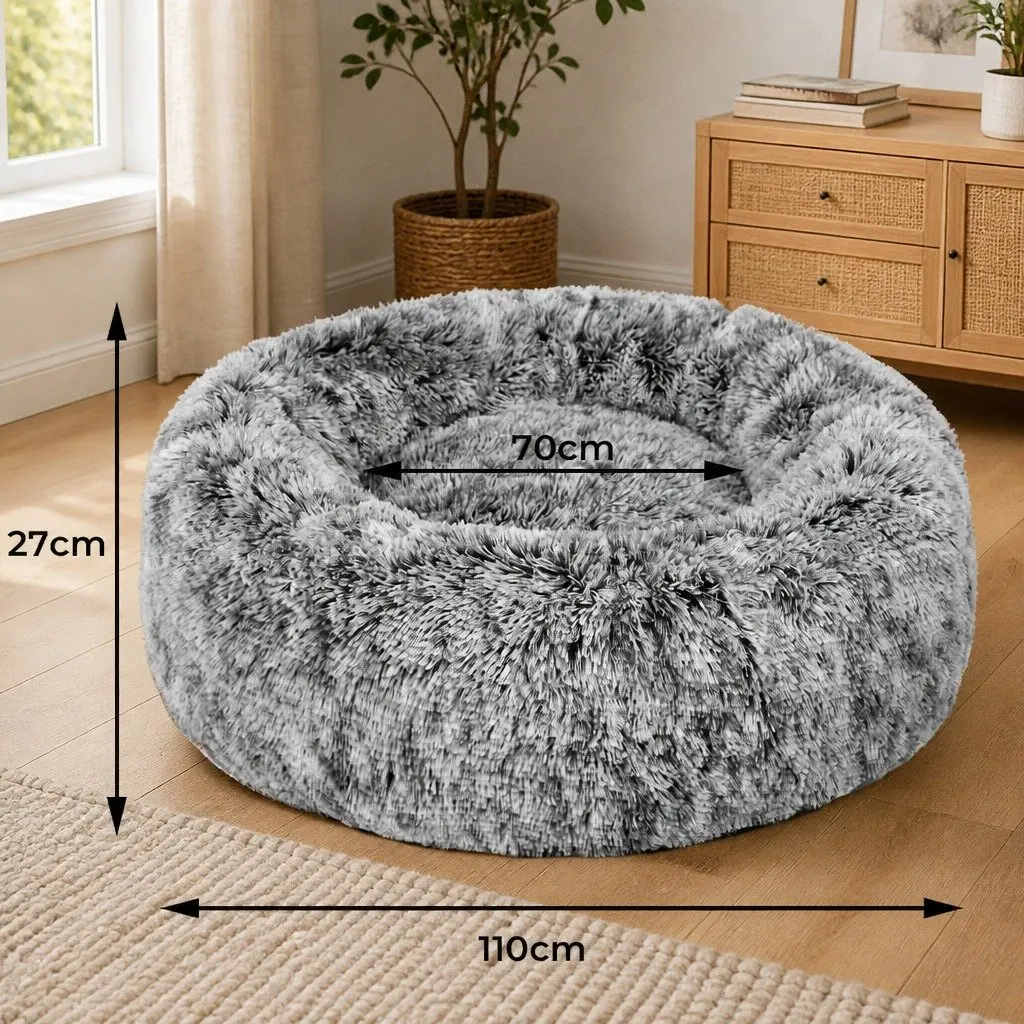 Pet Bed Donut Nest Calming Raised Rim X-Large Dog Cat Cushion Plush Comfort