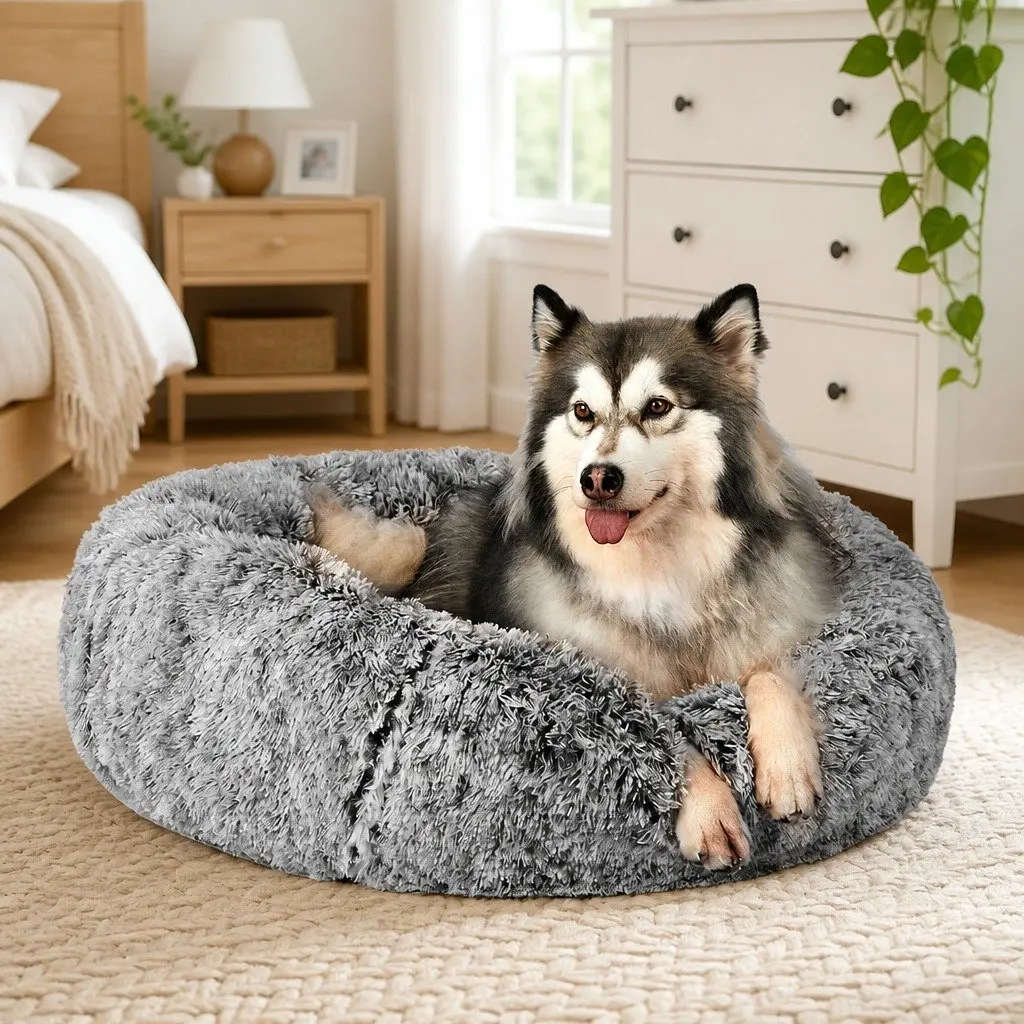 Pet Bed Donut Nest Calming Raised Rim X-Large Dog Cat Cushion Plush Comfort