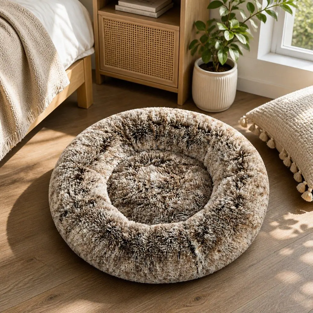 Pet Calming Bed Replaceable Cover XXL Brown Machine Washable Dog Cat Donut