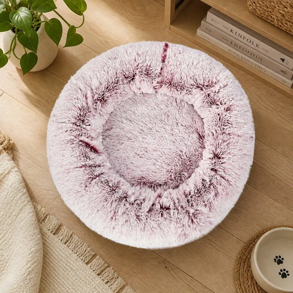 Pet Bed Donut Nest Calming XXL Large Cat Dog Cushion Plush Cozy Sleep Mat Pink