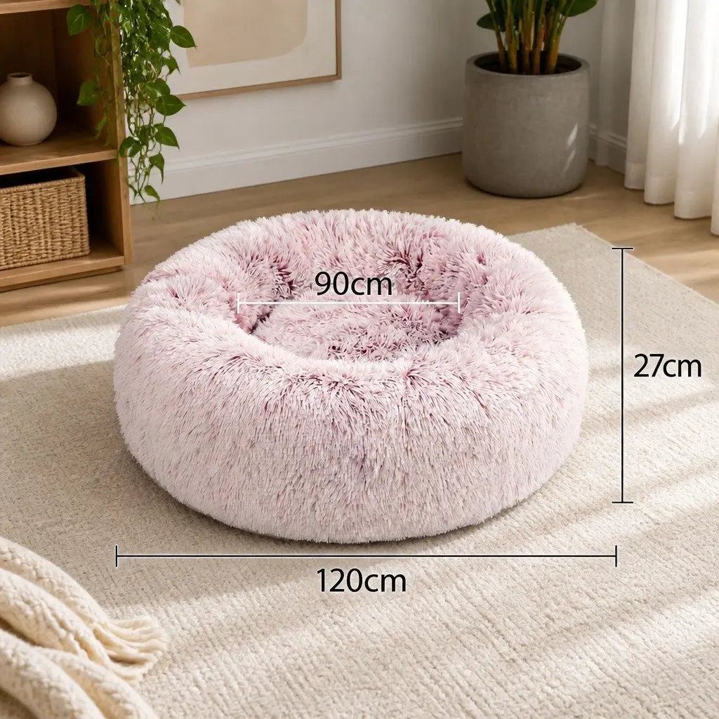 Pet Bed Donut Nest Calming XXL Large Cat Dog Cushion Plush Cozy Sleep Mat Pink
