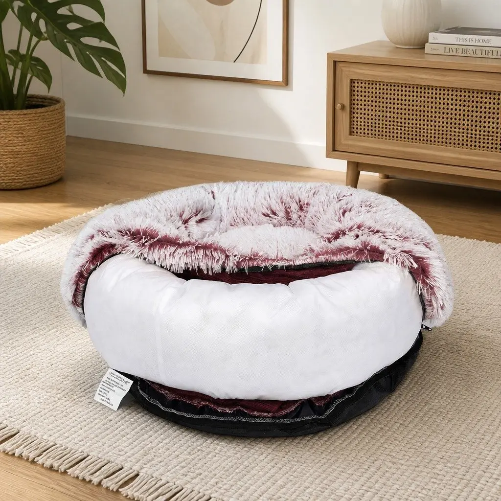 Pet Bed Donut Nest Calming XXL Large Cat Dog Cushion Plush Cozy Sleep Mat Pink
