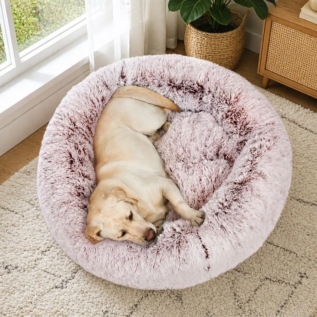 Pet Bed Donut Nest Calming XXL Large Cat Dog Cushion Plush Cozy Sleep Mat Pink