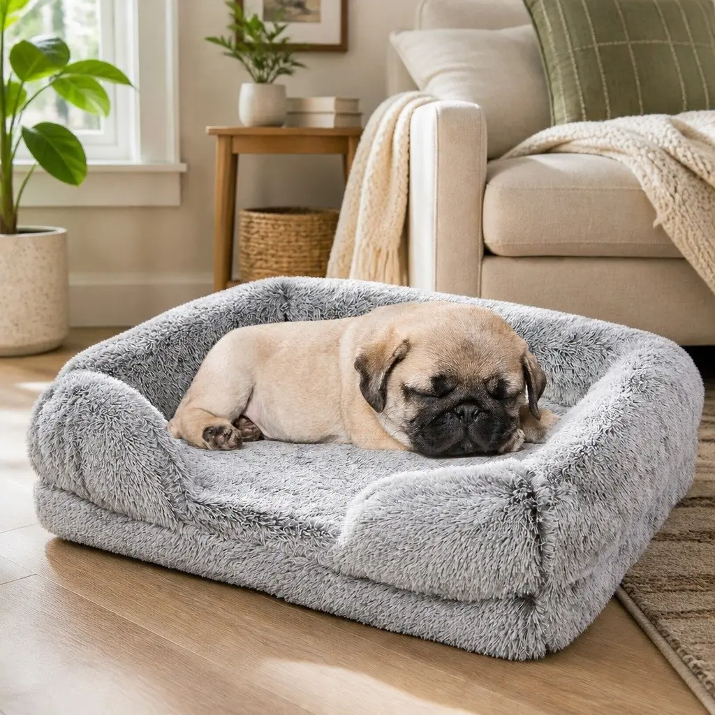 Pet Bed Orthopedic Sofa Small Memory Foam Supportive Bolster Plush