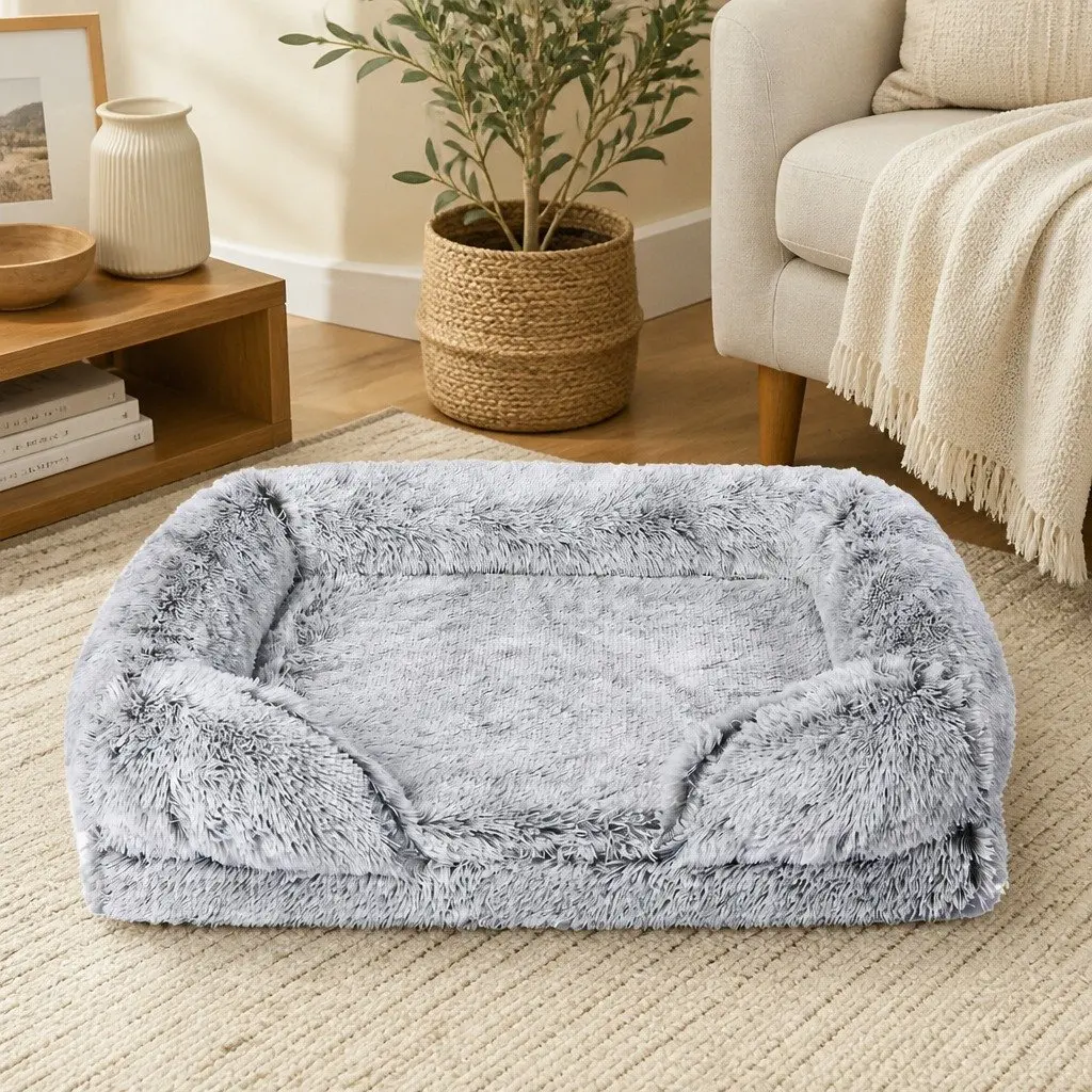 Pet Bed Orthopedic Sofa Small Memory Foam Supportive Bolster Plush