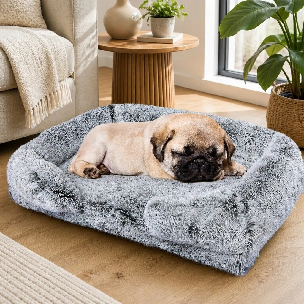 Pet Bed Orthopedic Sofa Small Memory Foam Supportive Bolster Plush