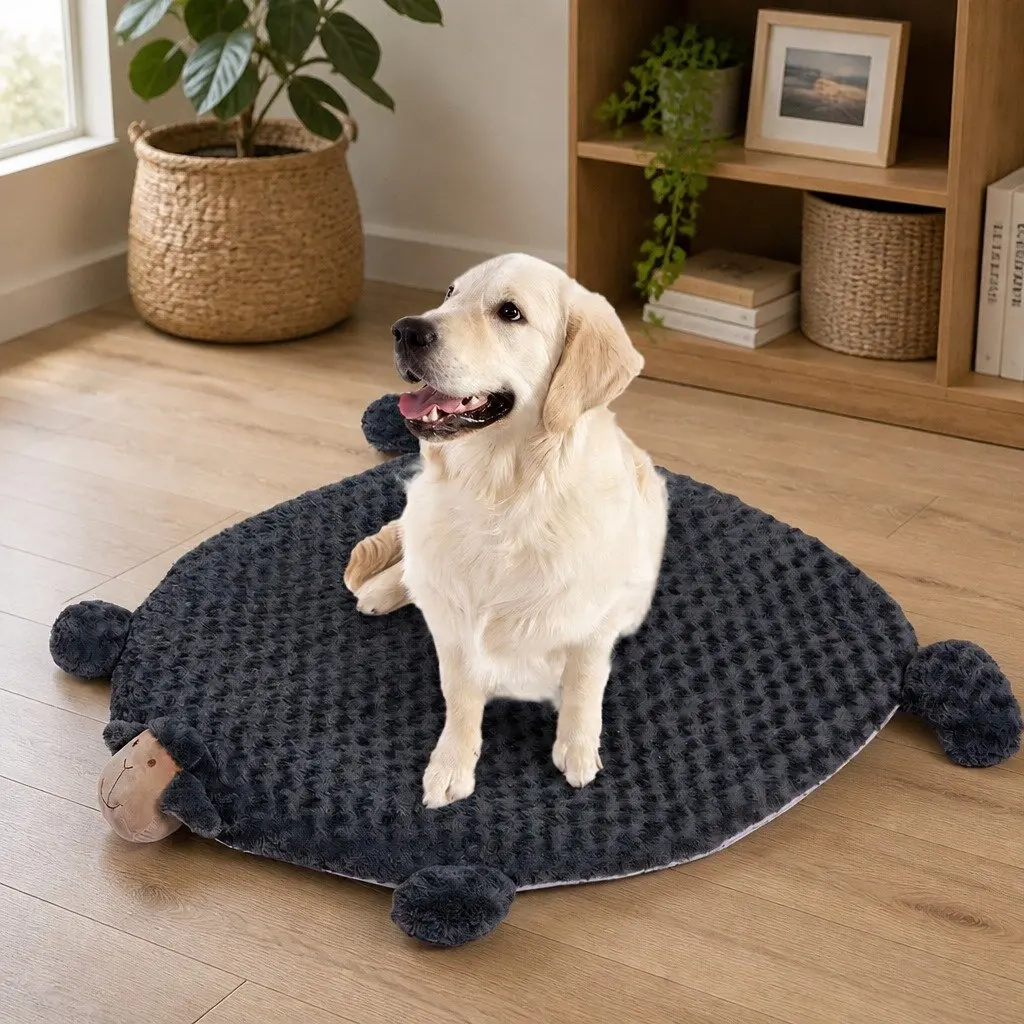 Pet Bed Cat Dog Calming Cushion Large Squeaky Toys Plush Charcoal Grey