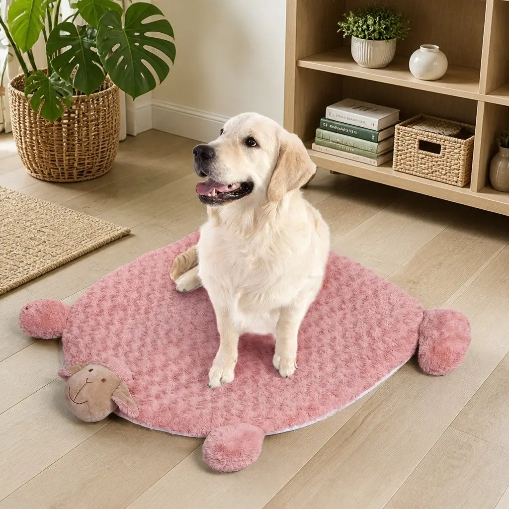 Pet Bed Cat Dog Calming Cushion Plush Large with Squeaky Corner Toys Pink