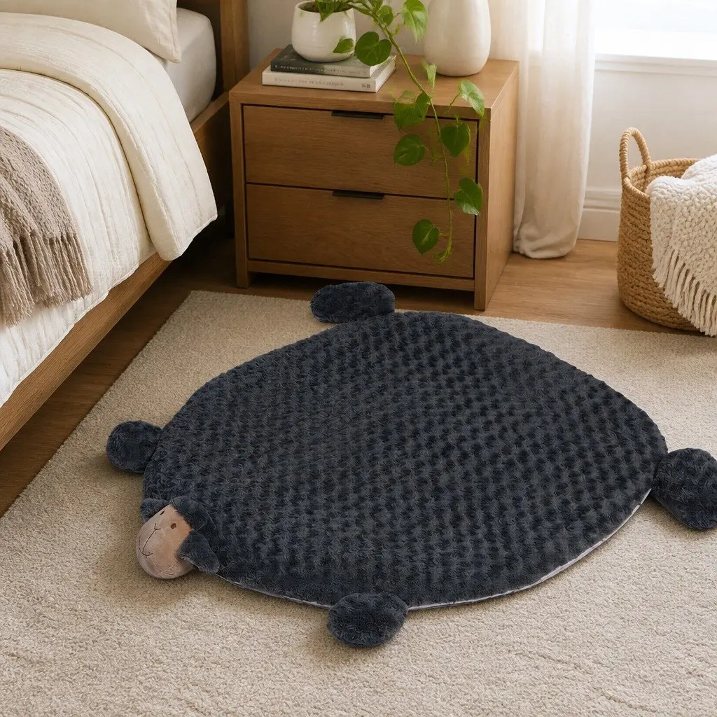 Dog Cat Bed Plush Cushion Medium Charcoal Grey with Chewable Squeaky Toys