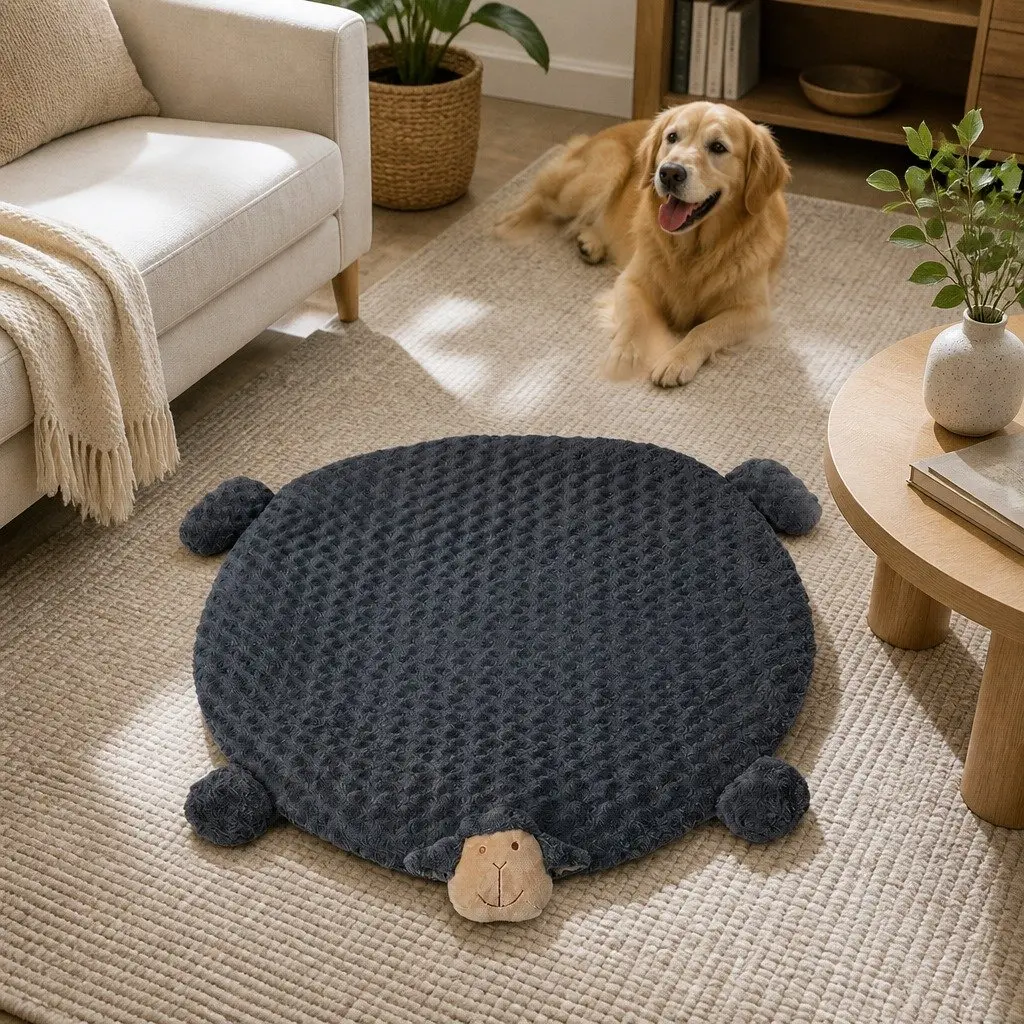 Dog Cat Bed Plush Cushion Medium Charcoal Grey with Chewable Squeaky Toys