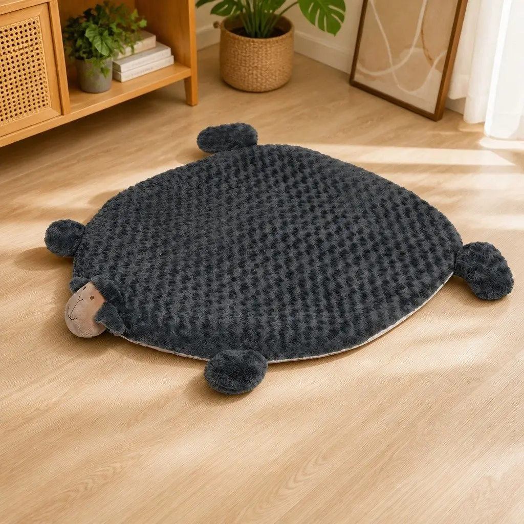 Dog Cat Bed Plush Cushion Medium Charcoal Grey with Chewable Squeaky Toys