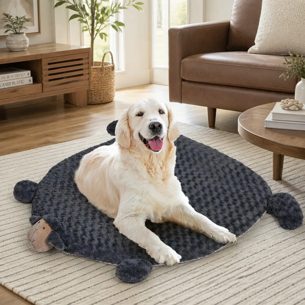 Dog Cat Bed Plush Cushion Medium Charcoal Grey with Chewable Squeaky Toys