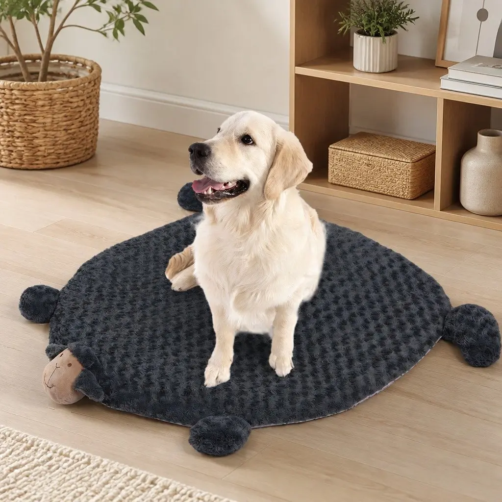 Dog Cat Bed Plush Cushion Medium Charcoal Grey with Chewable Squeaky Toys