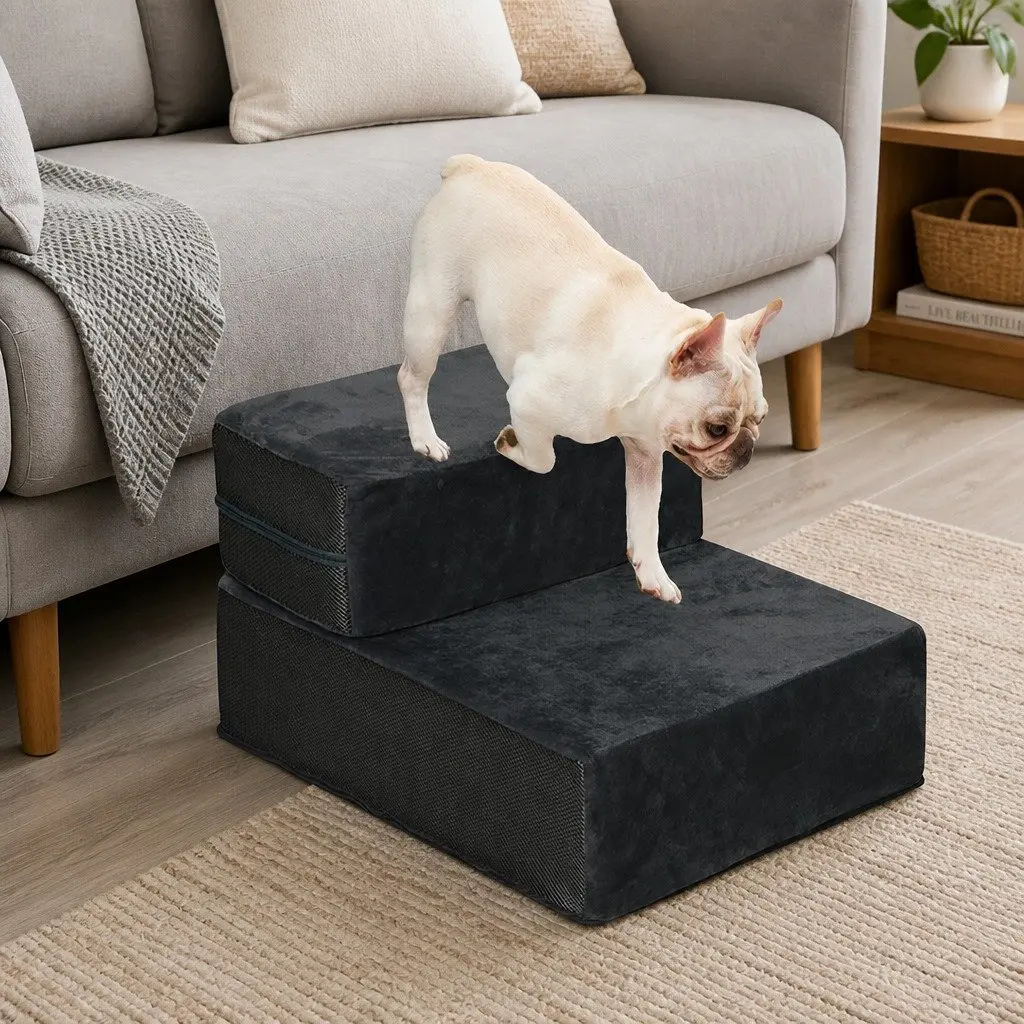 Pet Stairs Adjustable Height Anti-Slip Foam Grey 3 Steps 4 Steps