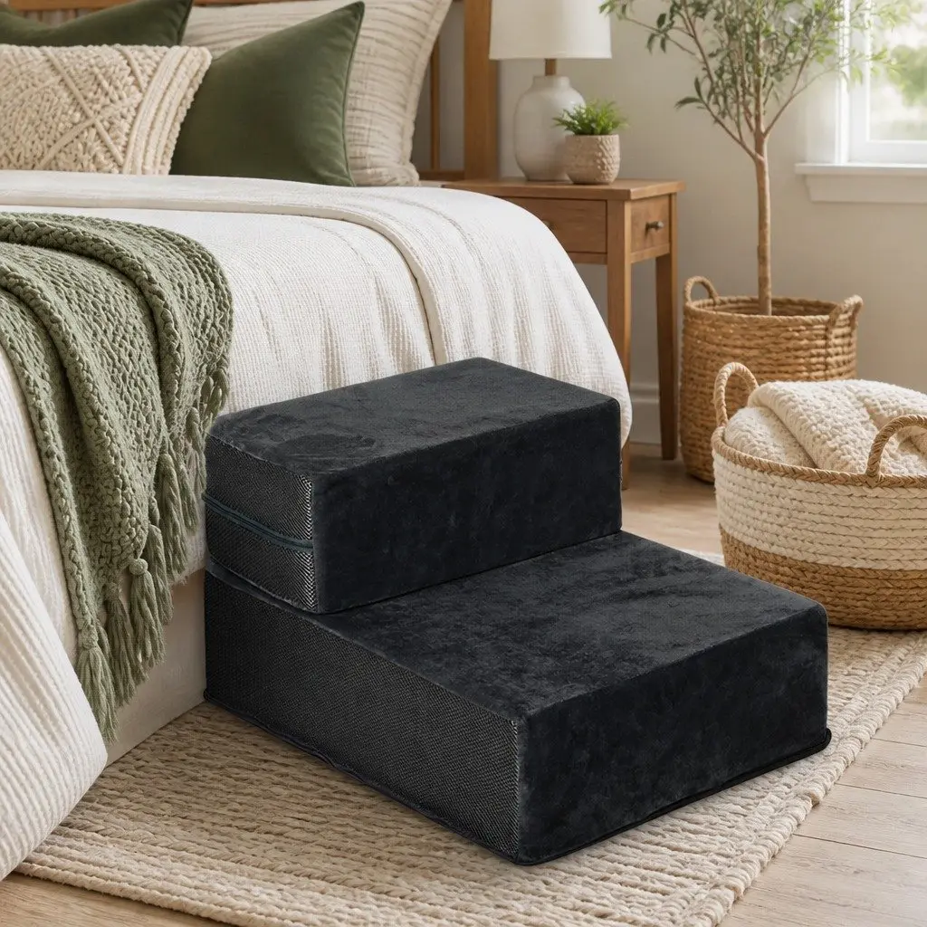 Pet Stairs Adjustable Height Anti-Slip Foam Grey 3 Steps 4 Steps