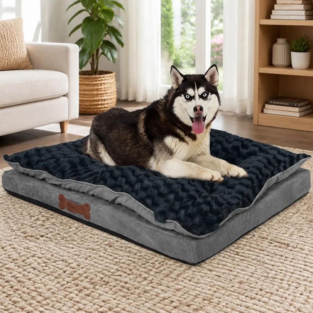 Pet Mattress Memory Foam Calming Bed Medium Size Grey Washable Cover