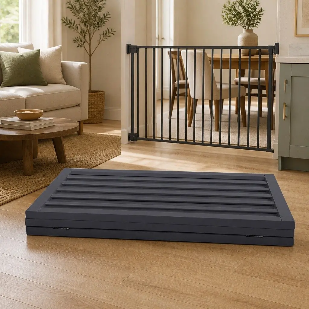 Wooden Pet Gate Foldable Free Standing Indoor Barrier Safety Grey 139cm x 60.5cm x 1.8cm