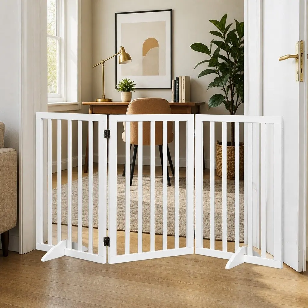 Wooden Pet Gate Foldable Free Standing Indoor Outdoor Playpen 3 Panel 4 Panel 6 Panel
