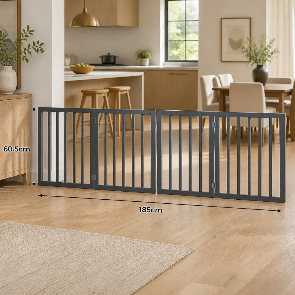 Wooden Pet Gate Foldable Portable Indoor Barrier 185cm W x 60.5cm H