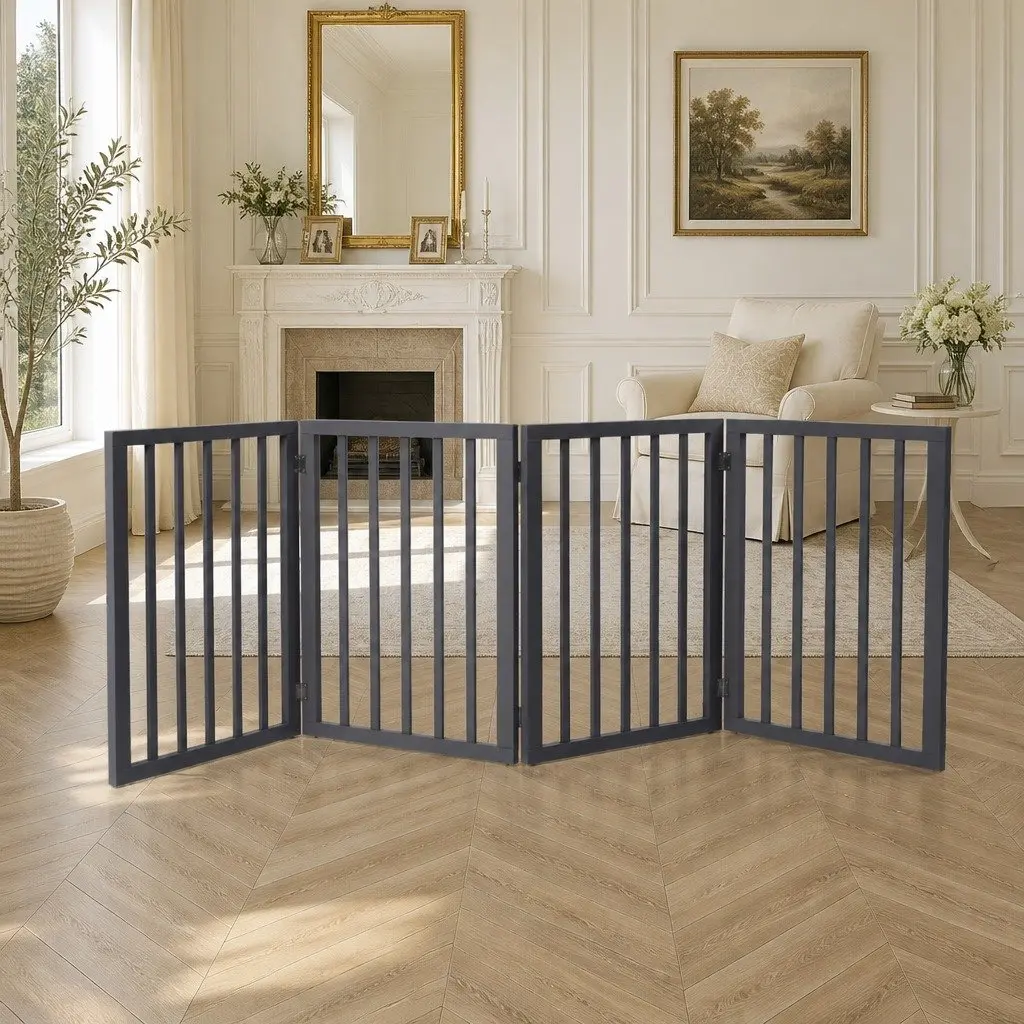 Wooden Pet Gate Foldable Portable Indoor Barrier 185cm W x 60.5cm H