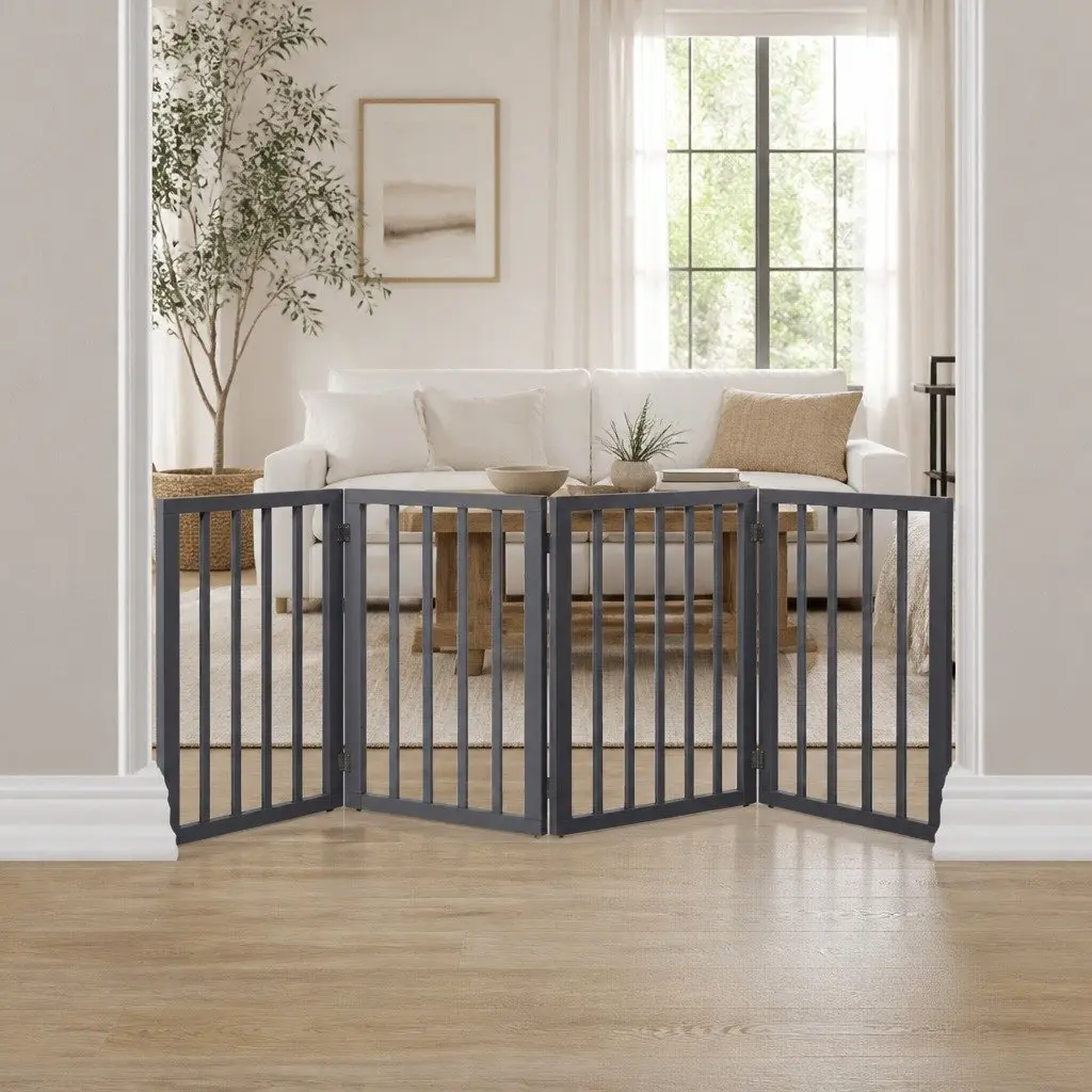 Wooden Pet Gate Foldable Portable Indoor Barrier 185cm W x 60.5cm H