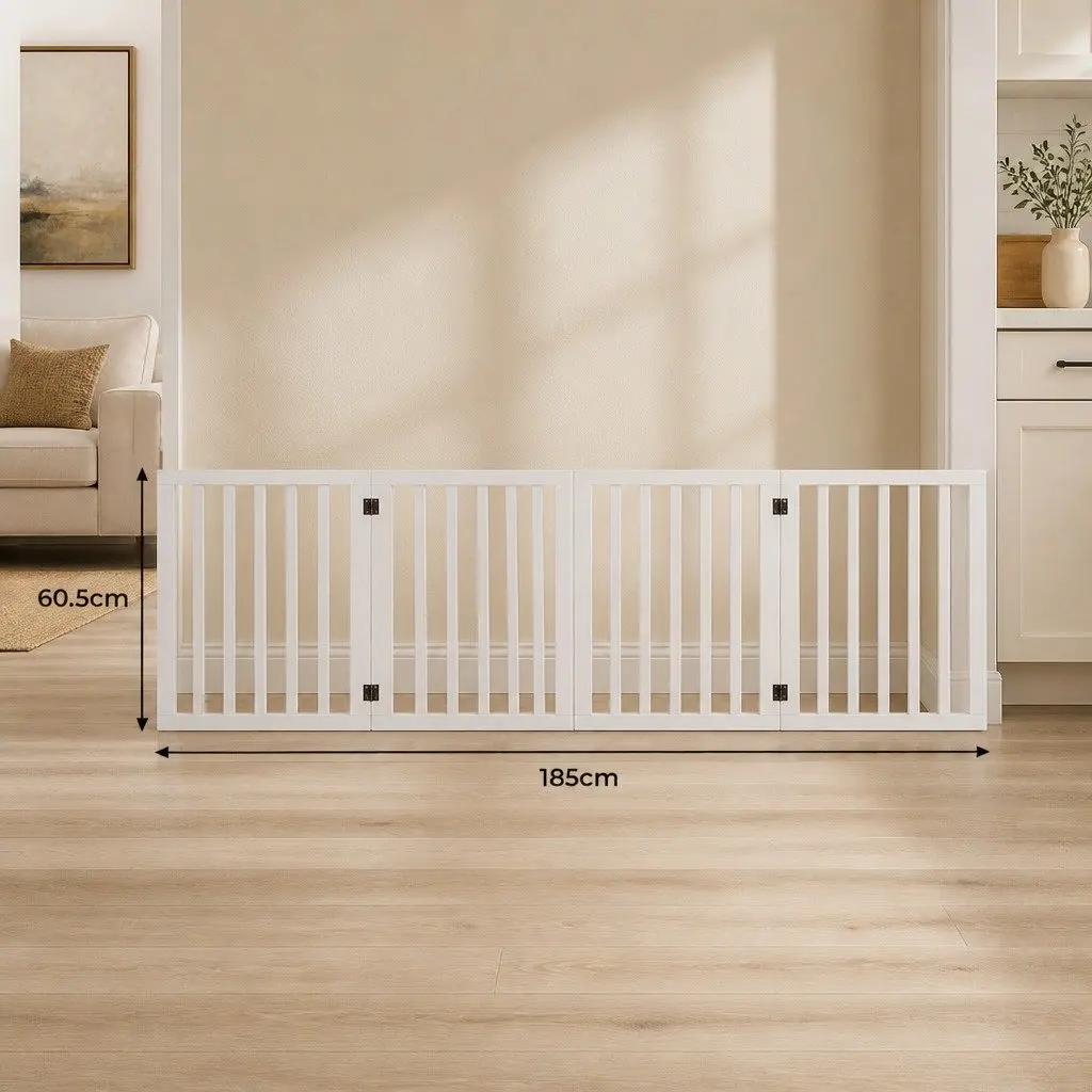 Wooden Pet Gate Dog Fence Foldable Playpen Barrier Indoor Outdoor White 185cm