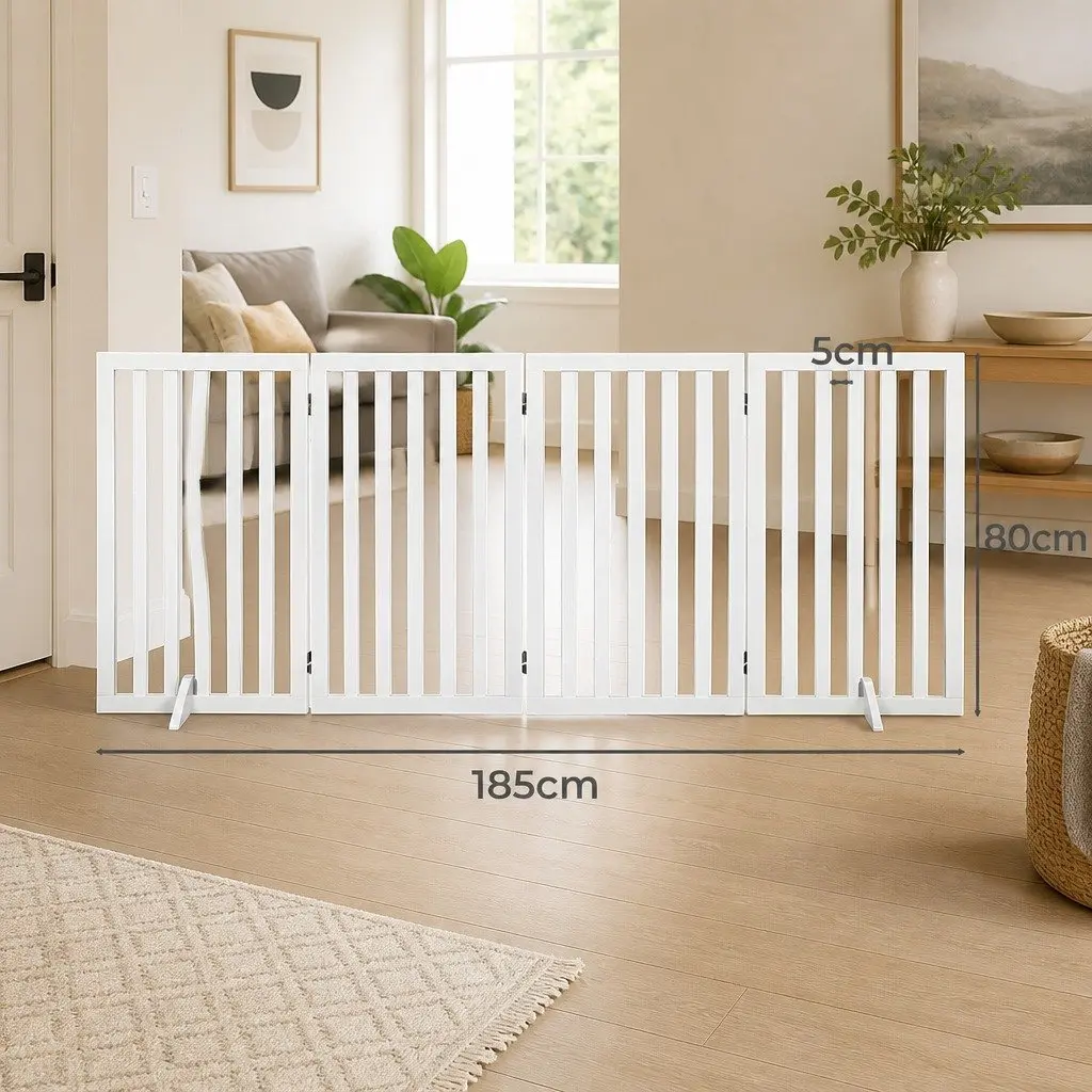 Wooden Pet Gate Freestanding Foldable Safety White 3 Panel 4 Panel 6 Panel