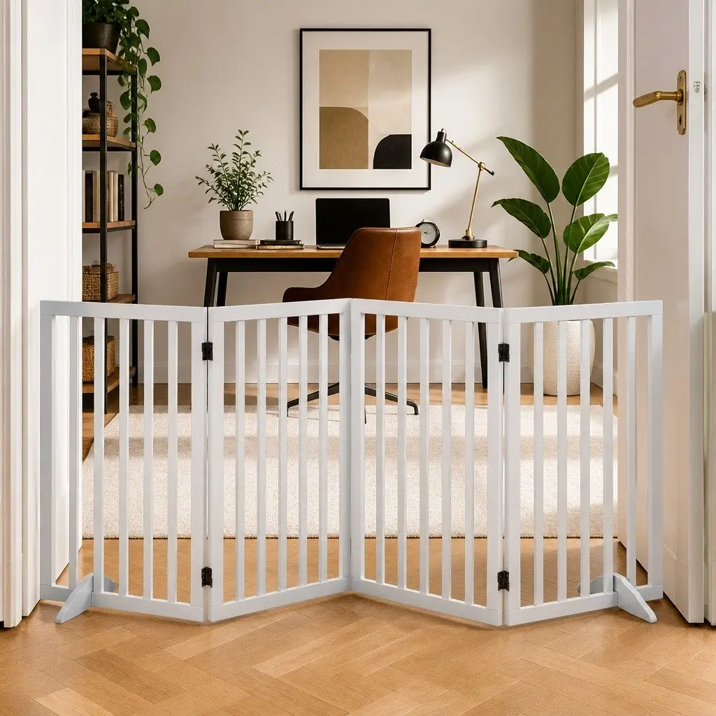 Wooden Pet Gate Freestanding Foldable Safety White 3 Panel 4 Panel 6 Panel