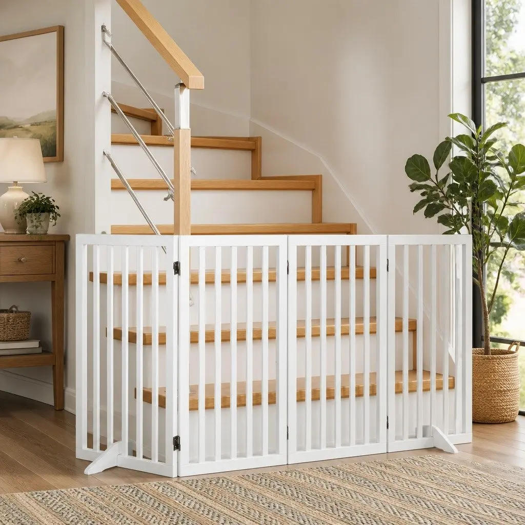 Wooden Pet Gate Freestanding Foldable Safety White 3 Panel 4 Panel 6 Panel