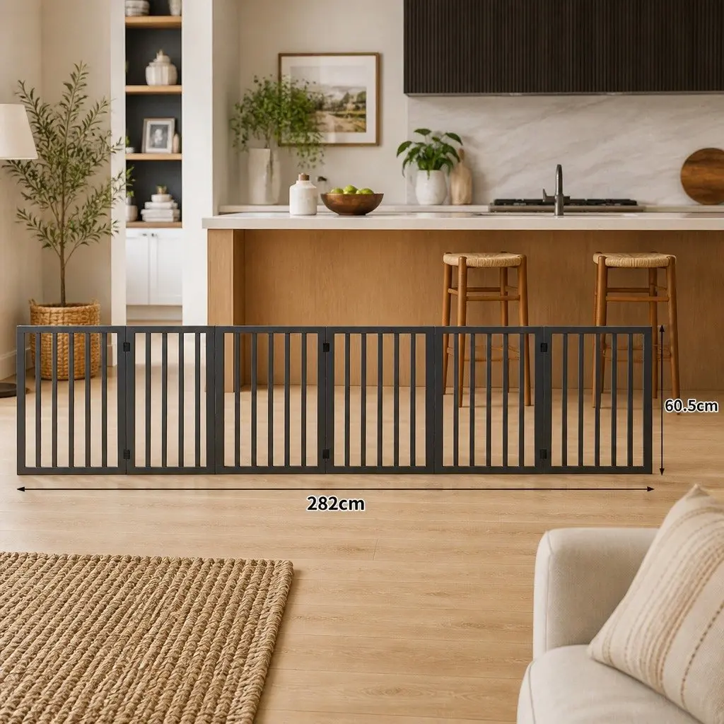 Wooden Pet Gate Foldable Safety Barrier 282cm W x 60.5cm H x 1.8cm D
