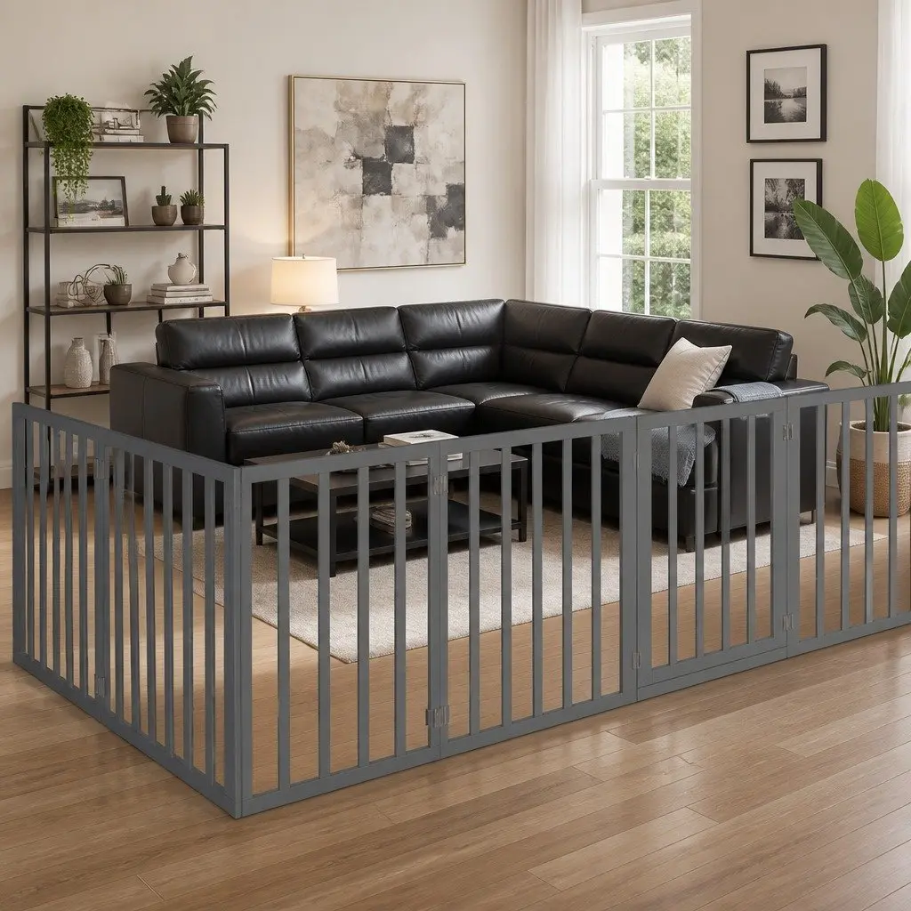 Wooden Pet Gate Foldable Safety Barrier 282cm W x 60.5cm H x 1.8cm D