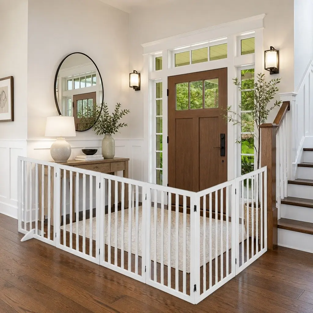 Wooden Pet Gate Foldable 6 Panel Safety Fence Indoor Outdoor