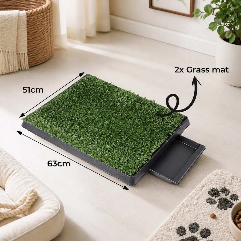 Indoor Dog Potty Training Grass Mat System with Drainage Tray 59cm x 46cm