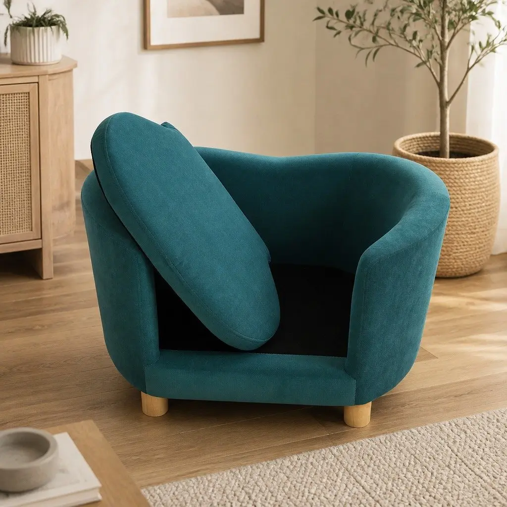 Pet Sofa Bed Dog Cat Lounge Elevated Couch Modern Design Blue Furniture