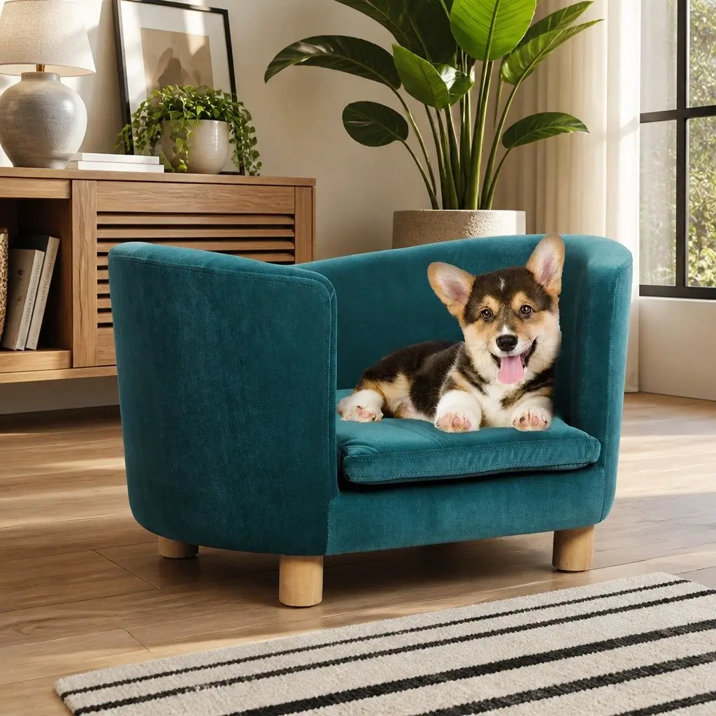 Pet Sofa Bed Dog Cat Lounge Elevated Couch Modern Design Blue Furniture