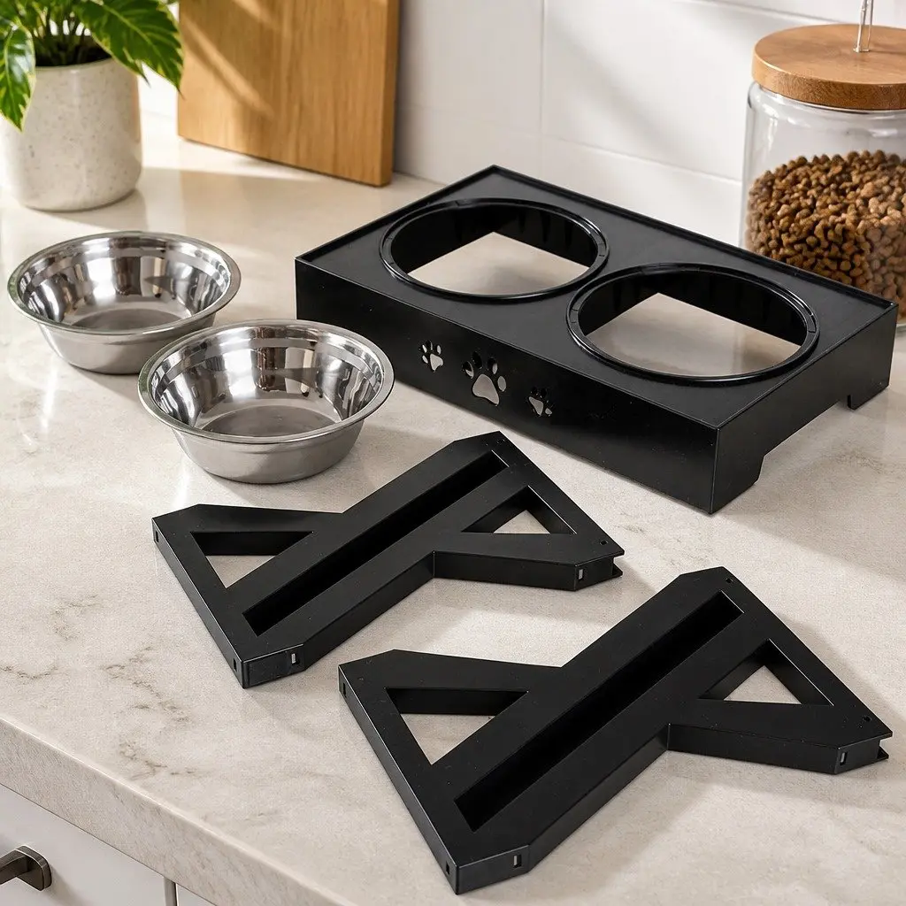 Elevated Pet Feeder Adjustable Height Stainless Steel Bowls 44cm L x 27.5cm W x 30cm H