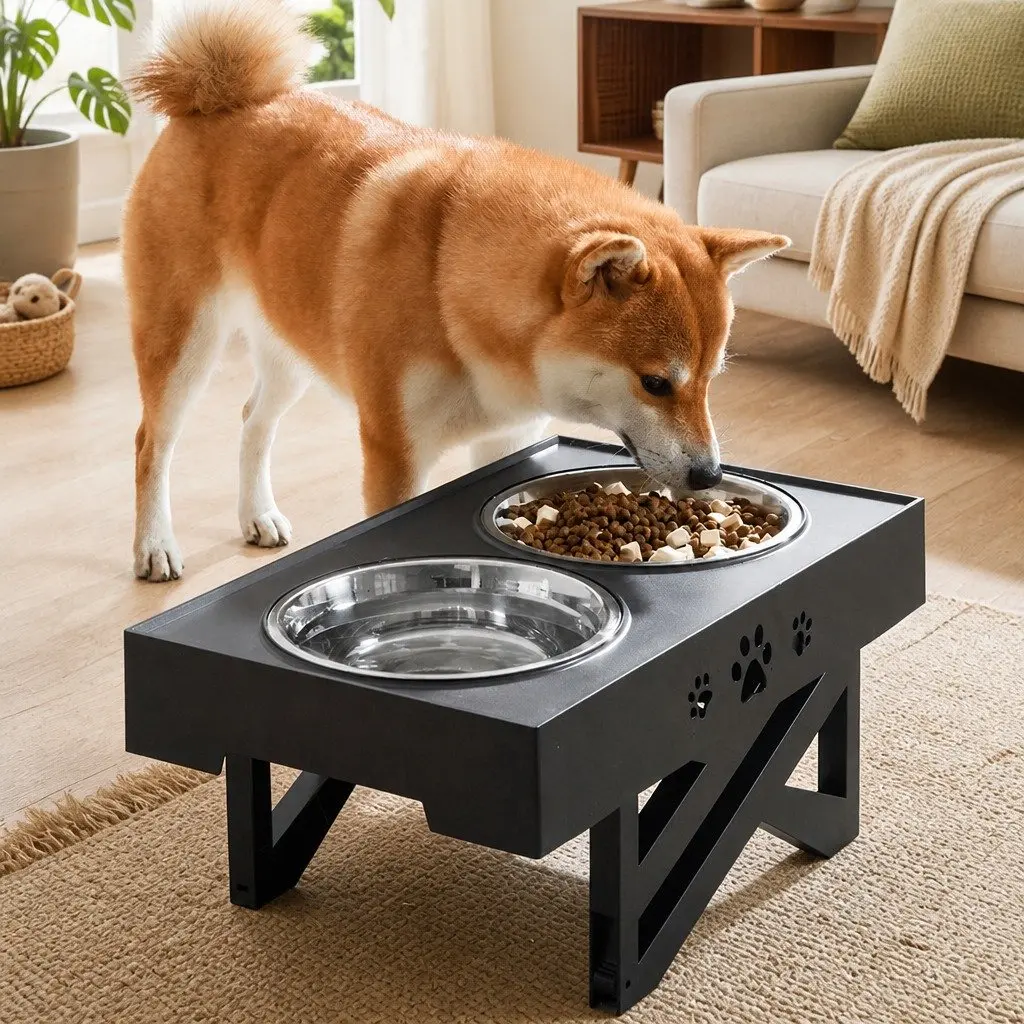 Elevated Pet Feeder Adjustable Height Stainless Steel Bowls 44cm L x 27.5cm W x 30cm H
