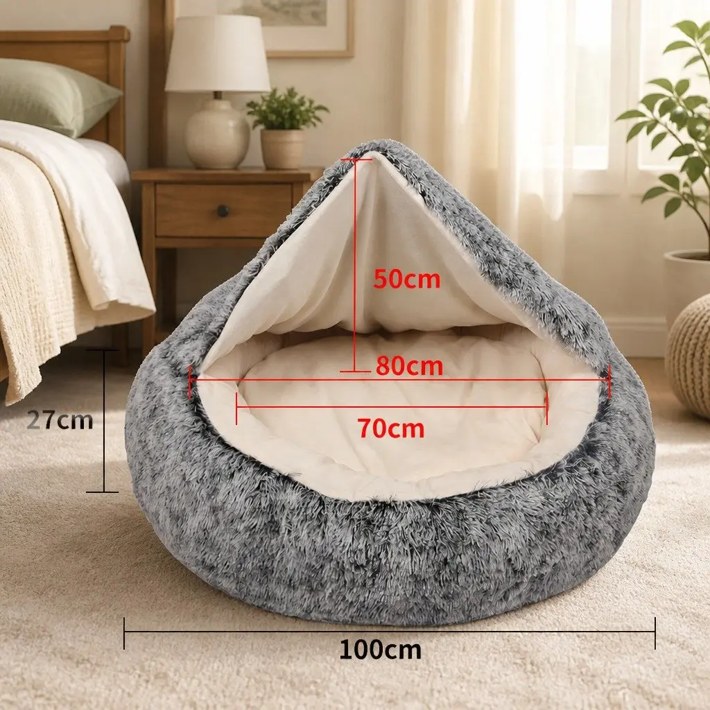 Pet Dog Cat Calming Bed Warm Soft Plush Semi-Enclosed Cave Washable XL