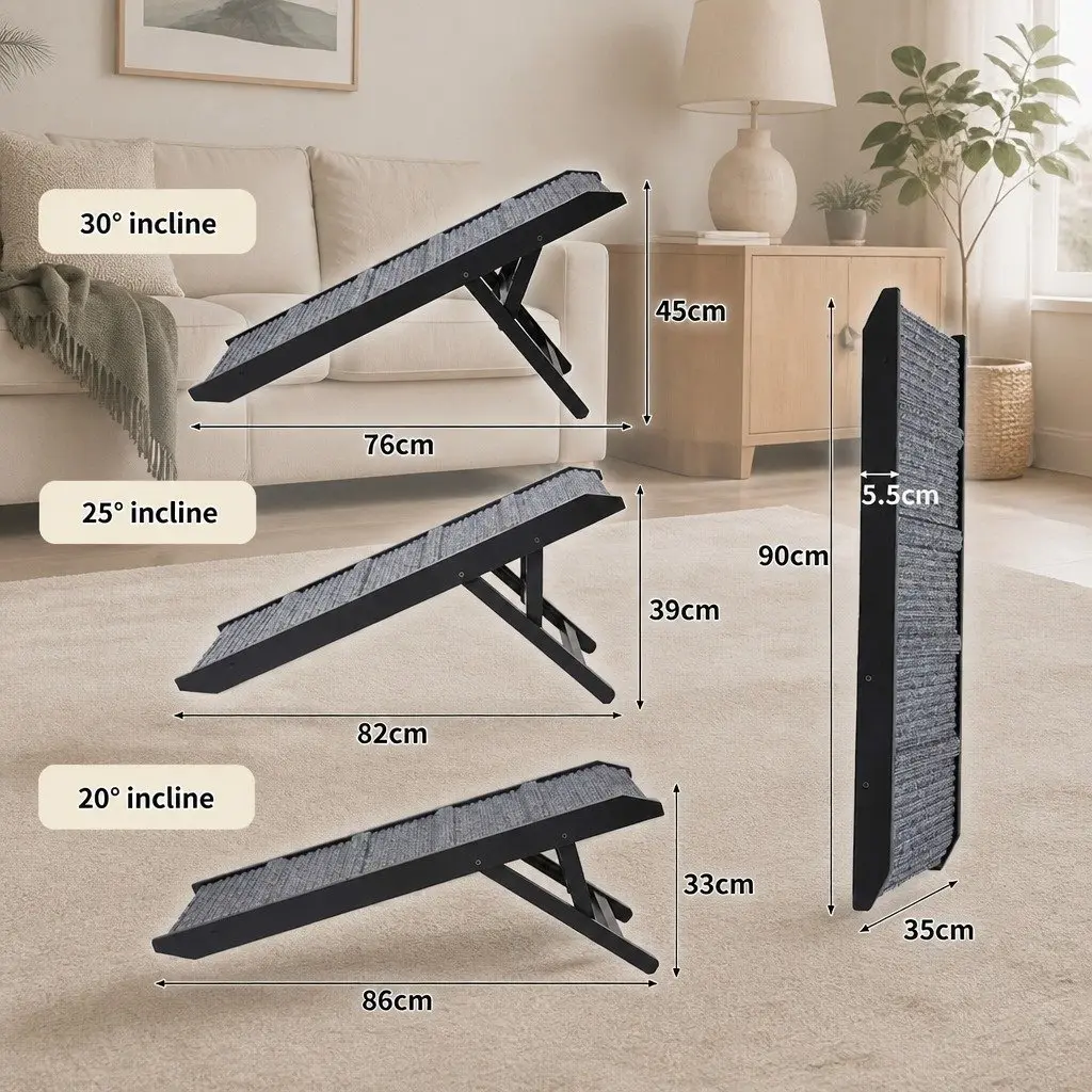 Adjustable Pet Ramp Folding Portable Non-Slip Black
