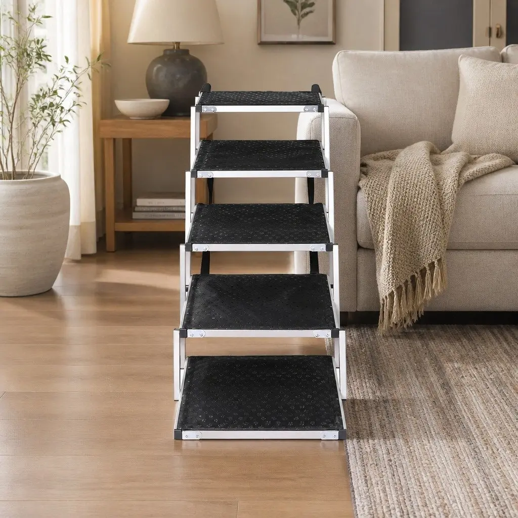 Pet Ramp Adjustable Height 5 Steps Foldable Portable Carry Handle