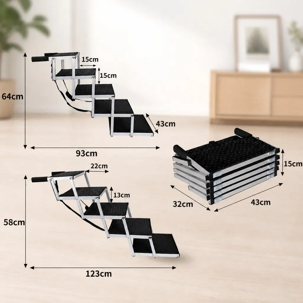 Pet Ramp Adjustable Height 5 Steps Foldable Portable Carry Handle