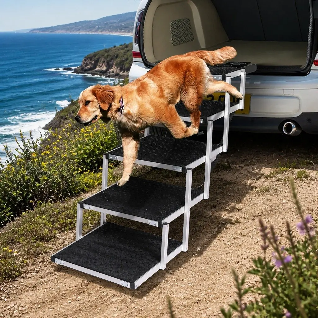 Pet Ramp Adjustable Height 5 Steps Foldable Portable Carry Handle